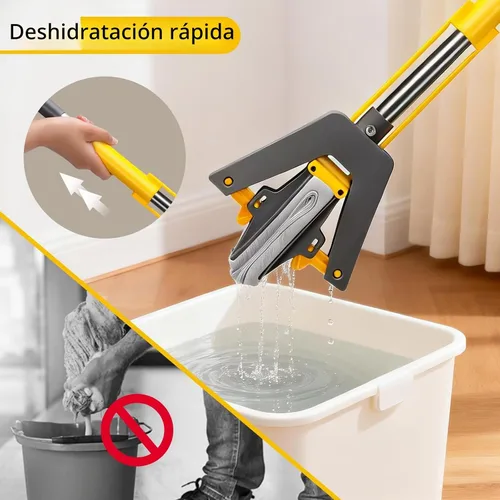 Vista 2 de Trapeador de esponja, mopa autoexprimible con 3 repuestos de mopa