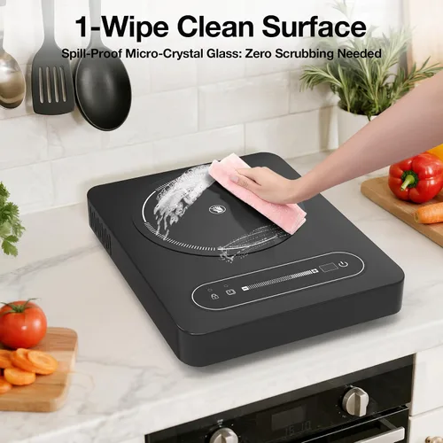 Vista 7 de ANHANE Estufa eléctrica de 1800 W, quemador individual portátil de 11 pulgadas con temporizador y bloqueo para niños, estufa compacta de encimera