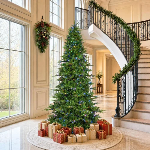 Vista 29 de Glitzhome Árbol de Navidad preiluminado, abeto artificial realista de 7.5 pies con 1,668 puntas y 680 luces centelleantes C3, 10 funciones de Aspen