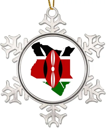 Vista 13 de Bandera de Gambia, adornos de Navidad para niños, bandera nacional de Gambia, silueta de árbol de Navidad, adornos de copo de nieve de metal