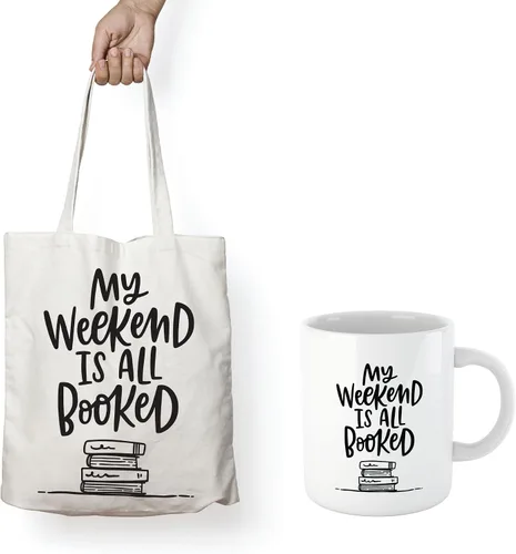 Vista 3 de My WEEKend is All Booked - Bolsa de lona para libros con texto en inglés My WEEKEND is ALL BOOKED Bolsa de lona para libros para libros de texto