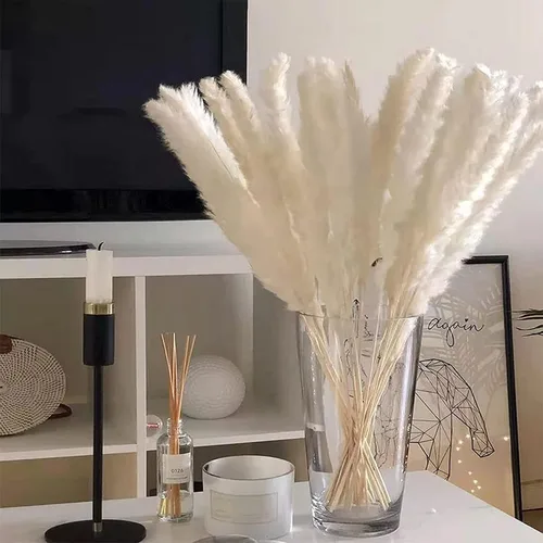 Vista 8 de 30 flores secas de junco, ramo de flores secas de hierba de las pampas, ramo de flores secas de ramas artificiales de pluma, 17 pulgadas, decoración