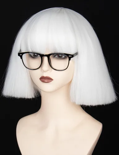Vista 6 de miss u hair Peluca corta y esponjosa blanca para hombres y mujeres con gafas negras, para fiesta, Halloween, cosplay, peluca