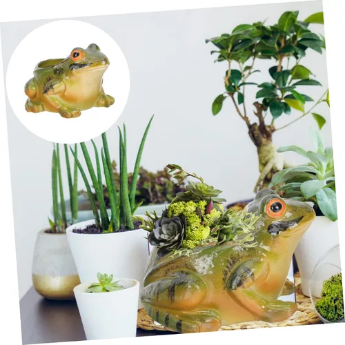 Vista 5 de Maceta de cerámica única para decoración de rana, maceta suculenta artificial, decoración del hogar, mini contenedor de plantas