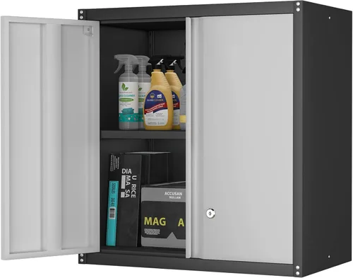 Vista 11 de Armarios de Pared para Garaje, Gabinete de Pared de Metal para Garaje con Puertas con Cerradura, Gabinete de Almacenamiento con Cerradura y Estante