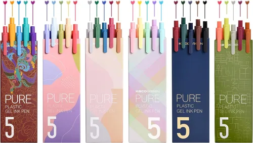 Vista 10 de Kaco Bolígrafos de gel de 20 colores surtidos, 0.5 mm de punta fina, lindos artículos de papelería, bolígrafos retráctiles para diario, toma