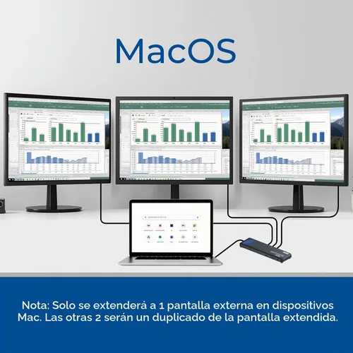 Vista 2 de OREI Estación de acoplamiento USB C Triple Monitor y base para portátil Estación de acoplamiento para laptop con 3 pantallas, 2 HDMI +