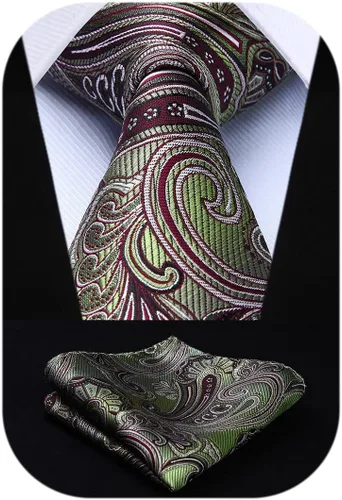 Vista 205 de HISDERN Corbatas para hombre, corbata de cachemira y bolsillo cuadrado tejido clásico floral para hombre, corbata de fiesta de boda