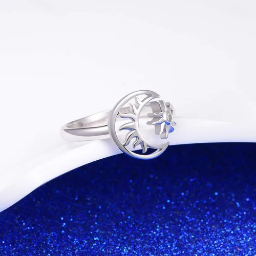 Vista 5 de Lindo anillo de plata de ley ajustable para mujer, cumpleaños, Halloween, Navidad, S925, regalo de joyería de plata