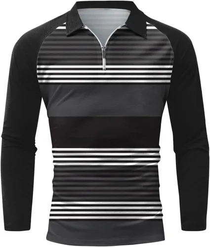 Vista 4 de Camisetas para hombre Causal Rayas Manga Larga Ajuste Musculoso Media Cremallera Camisa Deportes al Aire Libre Moda Camisetas Camisetas Camisetas