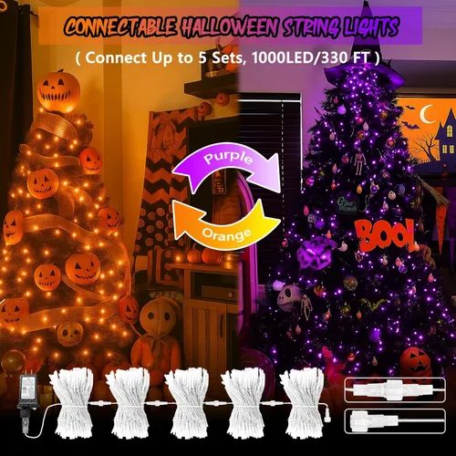 Vista 2 de Guirnalda de 200 luces LED conectables con control remoto, luces de Halloween para exteriores
