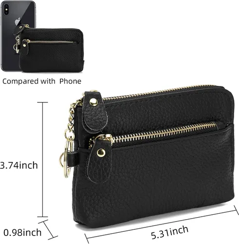 Vista 5 de ZOOEASS Monedero de cuero para mujer,Gran apertura para fácil acceso,Con correa de muñeca, Negro -, Monederos