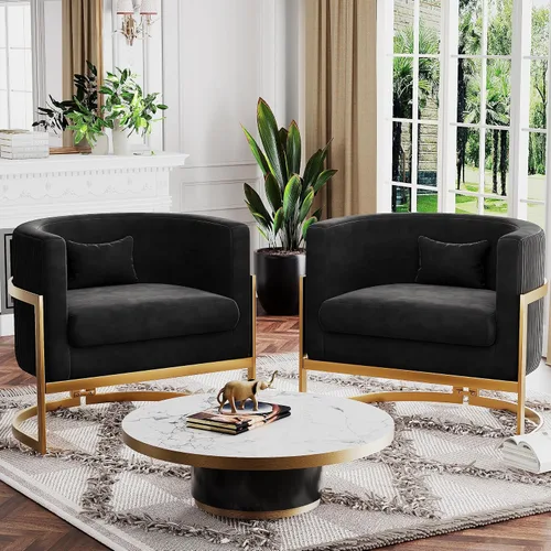 Vista 7 de Silla Decorativa de Terciopelo Dorado Silla Moderna de Barril Sillas Tapizadas con Brazos para Dormitorio, Sala de Estar, Sofá, Sillas de Club