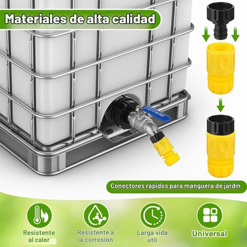 Vista 6 de Ibc Tote Adapter, Válvula Doble Azul, 3/4 '' macho Npt a 3/4 '' Ght Válvula Ibc para tanque de agua de 275-330 galones, válvula de grifo de manguera