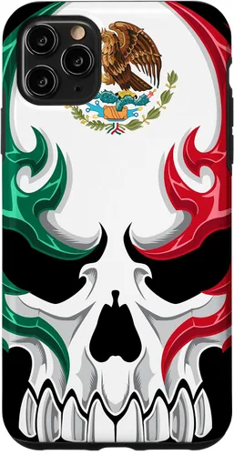Vista 13 de Funda para iPhone 17 con diseño de bandera de México, diseño tribal de calavera mexicana