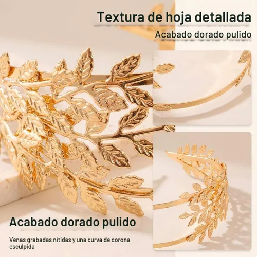 Vista 6 de Brishow Diadema de corona de hoja dorada, diosa griega, diadema de laurel para mujer Dorado