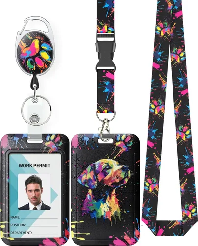 Vista 29 de Uniclife Porta credenciales deslizante floral con carrete retráctil y mosquetón con clip para cordón desmontable, protector de tarjeta vertical