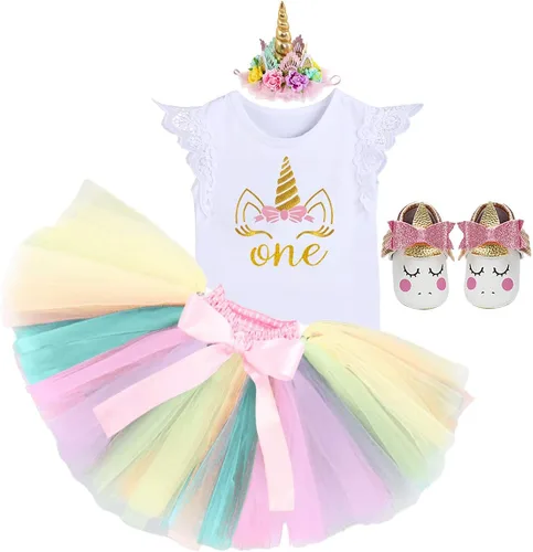 Vista 8 de Disfraz de princesa para bebé y niña de primer cumpleaños, con diseño de unicornio y falda tutú arcoíris (zapatos)