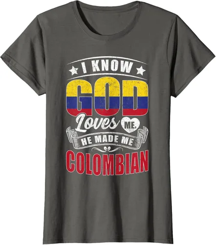 Vista 5 de Camiseta Colombia Flag God Loves Me Funny Colombians, Negro