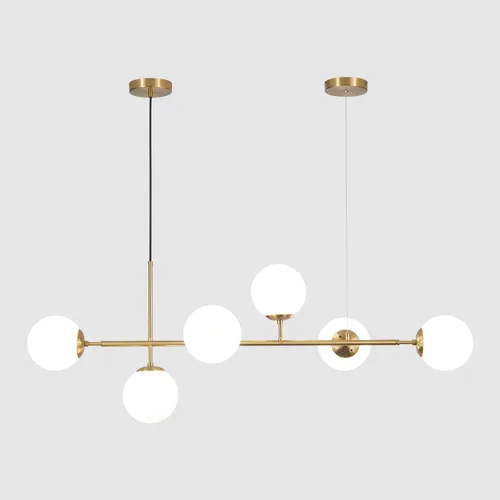 Vista 11 de KCO Lighting Lámpara de Araña Sputnik Moderna de Globo de 6 Luces Latón Dorado Lámpara de Araña Colgante Lineal Iluminación de Cristal Ahumado
