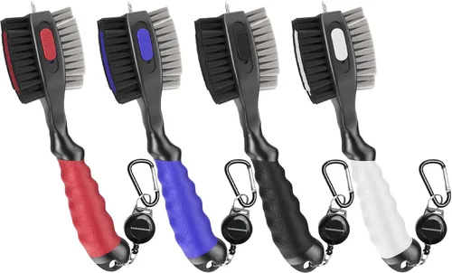 Vista 10 de THIODOON 2 Pack Golf Club Brushes and Groove Cleaner 2 ft Retractable Zipline Carabiner Golf Brush Head with Retractable Spike Comfortable Grip Golf