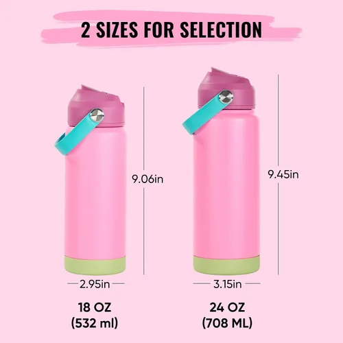 Vista 2 de Fijinhom Botella de agua aislada de acero inoxidable de 18 oz, de boca ancha, de doble pared, con vacío, con pajita de silicona, a prueba de sudor