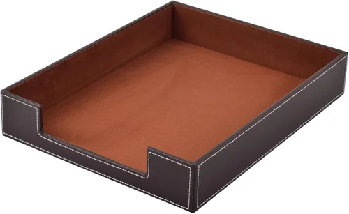 Vista 11 de Bandeja de cartas de cuero, organizador de escritorio para suministros de oficina, correo, archivos de papel, revistas, joyería, cosméticos, lujoso