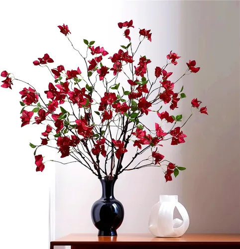 Vista 4 de Ramas de flores artificiales de buganvilla, tallos de buganvilla de seda con ramitas de árbol secas, tallos de vegetación sintética de tacto real