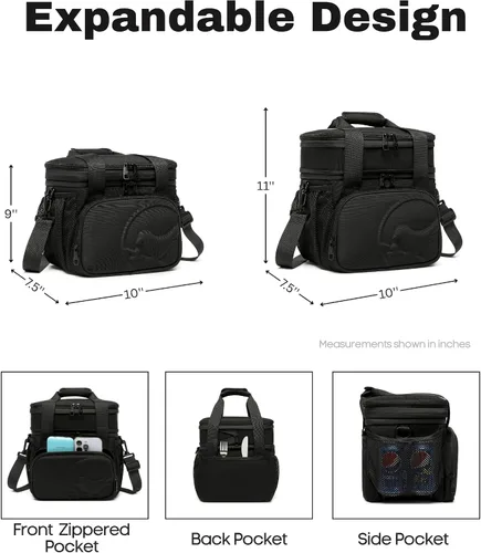 Vista 6 de SUNNY BIRD Bolsa de almuerzo de doble compartimento, lonchera aislada de 13L para adultos, para el trabajo (Negro)