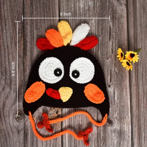 Vista 3 de JETEHO Sombrero de pavo para bebé para Acción de Gracias sombrero de pavo de punto traje de pavo para bebé niño y niña disfraz de Acción de Gracias