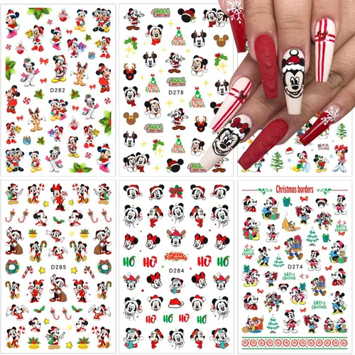 Vista 7 de 12 hojas de calcomanías navideñas para uñas para arte de uñas, lindas calcomanías para uñas de lindos dibujos animados de copos de nieve, diseño