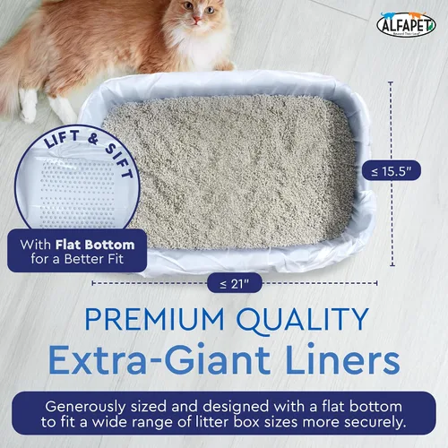Vista 3 de Alfapet Juego de 42 revestimientos para cajas de arena para gatos, parte inferior plana, reforzados, diseño XL para bandejas grandes, 13 galones