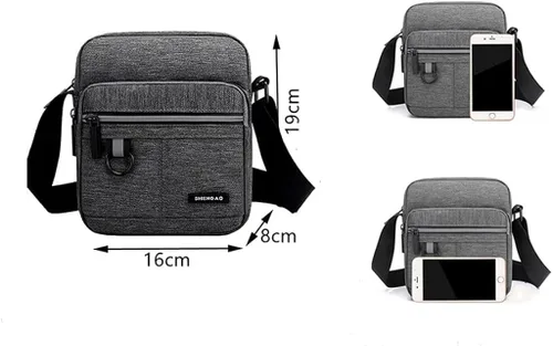 Vista 3 de Pequeño bolso cruzado de lona para hombre, pequeño bolso de hombro, mini bolso de mensajero para teléfono celular, monedero portátil