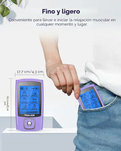 Vista 4 de TENKER - Unidad TENS para estimulación muscular, máquina TENS EMS de 24 modos para terapia de alivio del dolor/manejo del dolor, masajeador de pulso