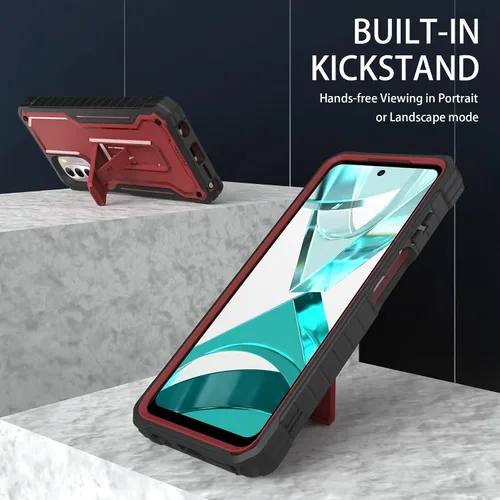 Vista 5 de Funda para Motorola g Stylus 4G 2022, protección de grado militar, a prueba de golpes, con protector de pantalla HD de vidrio templado y soporte Rojo