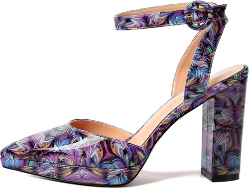 Vista 2 de WAYDERNS Zapatos de tacón alto con correa ajustable para mujer, con hebilla en punta y hebilla en el tobillo, 4 pulgadas