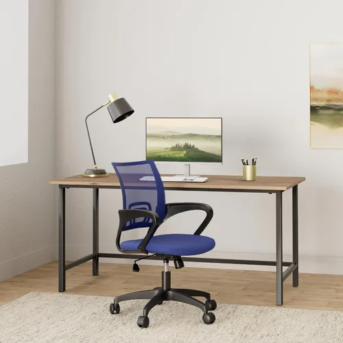 Vista 2 de Silla ergonómica de oficina para el hogar, silla de escritorio de malla con respaldo medio, silla de computadora con soporte lumbar, reposabrazos
