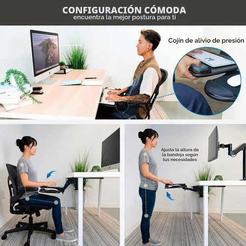Vista 3 de Mount-It! Bandeja para teclado debajo del escritorio de movimiento completo con soporte para muñeca Plataforma de teclado deslizable ergonómica