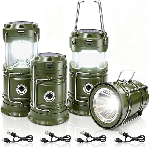 Vista 10 de DIBMS Linterna solar para camping, linterna LED plegable luces de emergencia (moderno, verde militar) LED Solar USB Rechargeable Lamp Tent Hanging