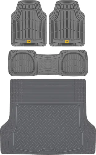 Vista 10 de Cat ToughRide - Tapetes de goma resistentes de 3 piezas para todo el año, para automóvil, camión, camioneta, SUV, color negro, ribete prémium