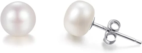 Vista 5 de Pendientes de perlas de plata de ley 925 con perlas cultivadas en agua dulce para mujer, tamaño a elegir