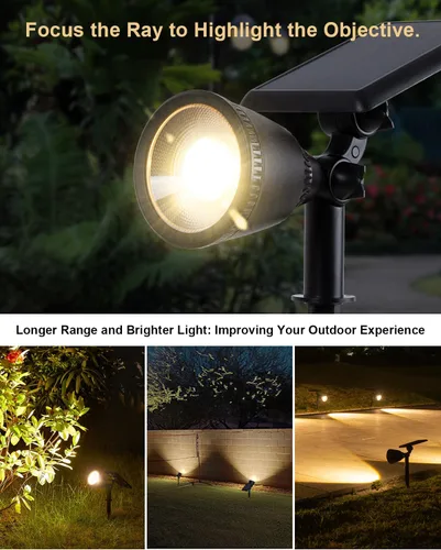 Vista 5 de Luces de punto alimentadas por energía solar al aire libre impermeables súper brillantes LED para árbol, bandera, césped, escultura, del atardecer