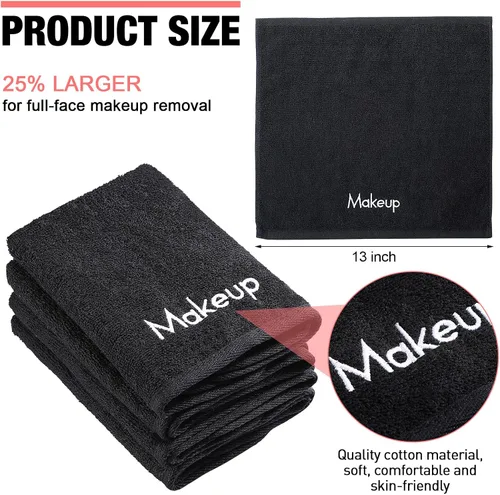 Vista 2 de Chumia 72 paños removedores de maquillaje de 13 x 13 pulgadas, toallas de maquillaje con bordado negro, reutilizables, toallas faciales suaves