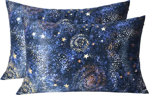 Vista 16 de MANSPHIL Paquete de 2 fundas de almohada de seda Queen con patrón de estrellas negras, seda de grado 6A 22 momme 100% seda de morera real, funda
