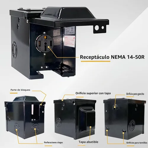 Vista 3 de RV/EV - Caja de toma de corriente de 50 amperios y 125/250 voltios, panel de alimentación cerrado con cerradura impermeable, receptáculo 14-50R