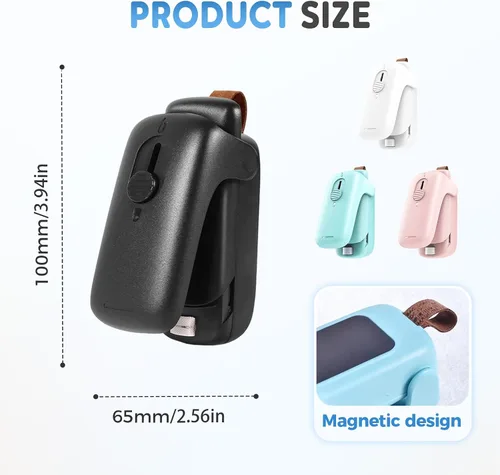 Vista 7 de Mini sellador de bolsas, 2026 Nuevo sellador de bolsas mini 2 en 1 con cortador y imán, sellador de bolsas mini recargable, máquina reselladora