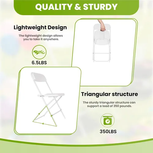 Vista 6 de 10 PCS White Folding Chair, Portable Plastic Folding Chairs, Stackable Commercial Seat with Steel Frame 350lb.Capacity for Indoor Outdoor, Party