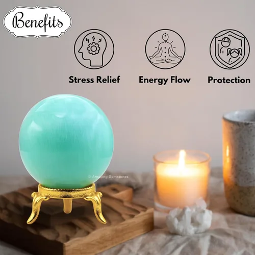 Vista 5 de Amazing Gemstone Bola de cristal de Amazonita con soporte, bolas de meditación de esfera de cristal de 2 pulgadas para brujería y bolas decorativas