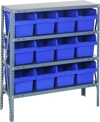 Vista 169 de Quantum QSBU-245BK Heavy Duty Shelving Unit with (7) Shelves and (24) QUS245 Black Bins for Garage Warehouse Storage Distribution 400 lb Load