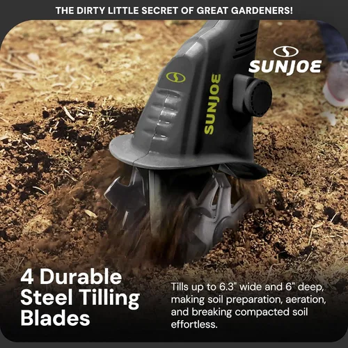 Vista 4 de Sun Joe Aardvark 2.5 amperes eléctrico Jardín Cultivador, Verde